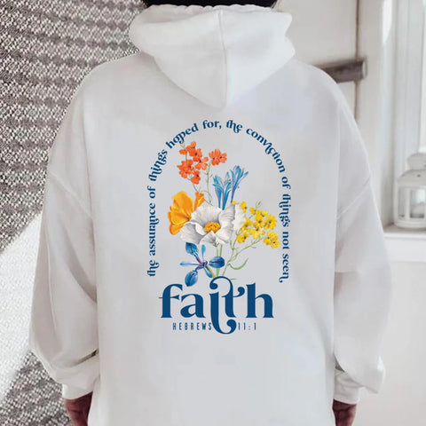 Photo of white faith Hebrews 11:1 hoodie